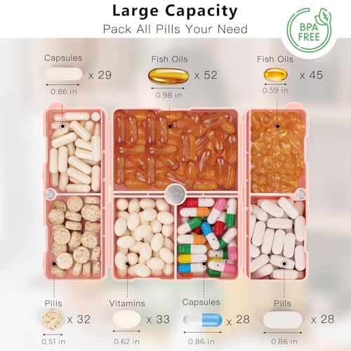 Image of FYY Travel Pill Organizer, 7 Compartments Large Pill Box Medicine Case-Pink