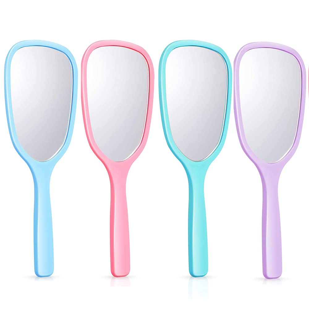 SSyang 4 Piezas Espejo De Mano,Espejo de Mano con Mango Espejo de Mano con Asa Espejo de Maquillaje Portátil,para Peluqueria Salón Barba Dental Afeitar y Maquillage(4 Colores)
