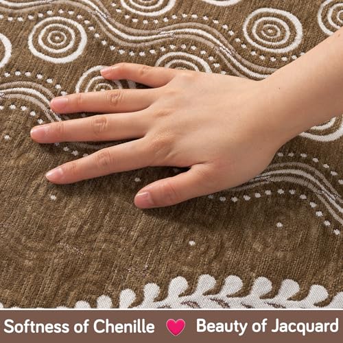 Image of HOKIPO Complete (Seat+Back+Arm) Sofa Mat Set for 3 Seater Sofa |Premium Chenille Sofa Covers with Curve Edges, 'Serene Curves Series' - Flowy Swirl (IN-997+1002+1001 * 2 - D1)