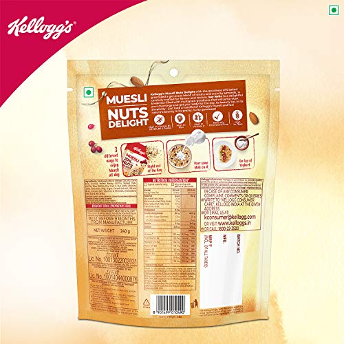 Image of Kellogg's Muesli 20% Nuts Delight|Breakfast Cereal|High In Iron|High In Fibre|Naturally Cholesterol Free|240G Pack