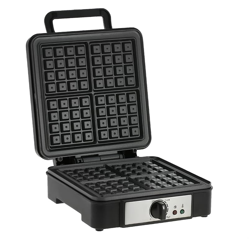 Ovation 1100W Non Stick Stainless Steel 4 Slice Belgian Waffle Maker with Adjustable Temperature Control