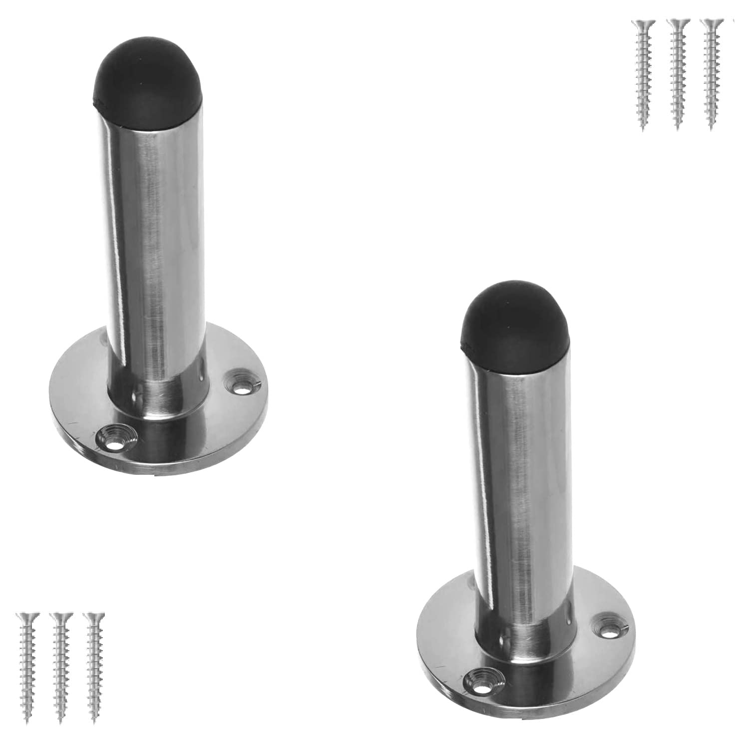 Terf Chrome Terf® Polished Door Stopper Wall Mounted 75Mm Door Stop Projection Wall Mounted Door Stopper Including Fixing Screw - Pack Of 2