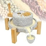 Stone Grain Mill Grinder, Manual Flour Mill Grinder with Wooden Frame for Dry & Wet Use, Natural Granite Hand Made Stone Mill for Wheat Seeds Nuts Corn(7.9 x 11.8 inch)