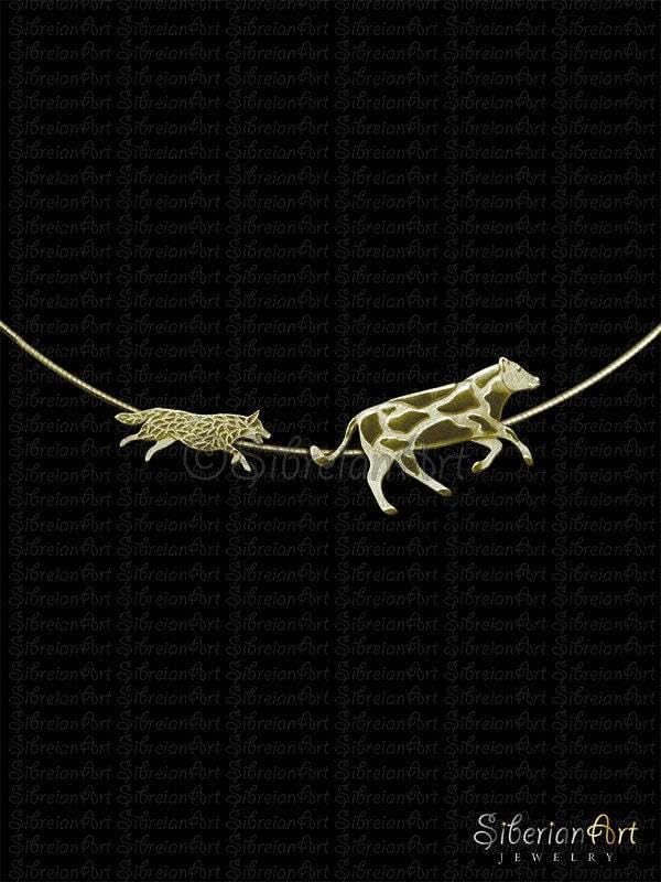 14K Yellow Gold Working Australian Cattle Dog And Cow Pendant Necklace Gift For Dog Lovers Dog Necklace Pet Jewelry Dog Memorial Dog Keepsake Rare Personalized Animal Jewelry Birthday Custom Jewelry