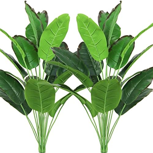 Artificial Palm Plants Banana Leaves Faux Platic Turtle Leaf 32 Inch Fake Tropical Large Bird of Paradise Tree Leaves Imitation Leaf for Indoor Outside Home Décor (2)
