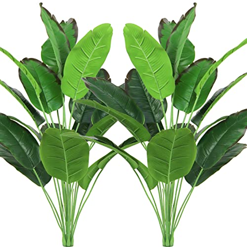 Artificial Palm Plants Banana Leaves Faux Platic Turtle Leaf 32 Inch Fake Tropical Large Bird Of Paradise Tree Leaves Imitation Leaf For Indoor Outside Home Décor (2) #TOP2