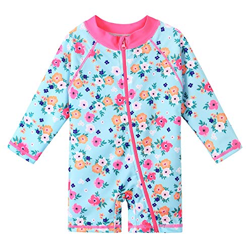 Image of HUAANIUE Toddler Girl Swimsuit Long Sleeve UPF50+ Sun Protection | Easy zipper for quick changes, Full UPF50+ coverage-play all day without sunburn worry, Perfect for beach & pool days.