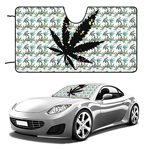 カーサンシェード マリファナ 車用サンシェード サンシェード 車 フロント【 日焼け対策 UVカット ライバシー保護】 折りたたみ 遮光 断熱 目隠し 吸盤4個付 取り付け簡単 かわいい おしゃれ 車フロントガラス用 カーフロント ガラスカバー プ 簡単着