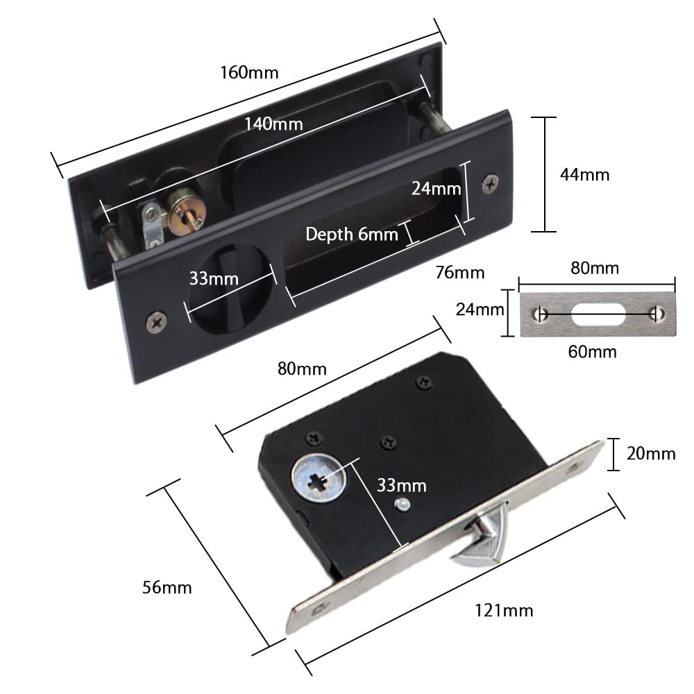 HOCONNIE Pocket Deurklink met Sleutel Schuifdeurslot met Sleutel Pocket Deurslot Onzichtbaar Verzonken Deurklink 160mm Zwart