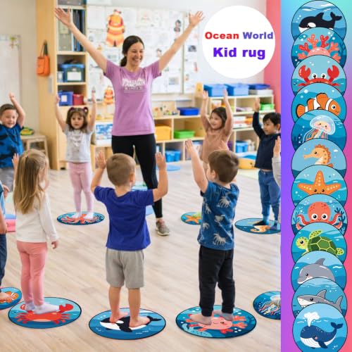 12pcs Marine Life Carpet Circle Seats for Classroom Decor 16 Inch Marine Life Rug Composition Notebook Classroom Rug Pastel Floor Mat Non Slip Floor Cushions for Preschool Kindergarten Daycare - Image 6