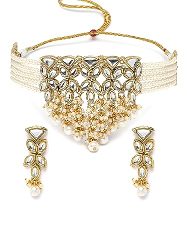 Karatcart Gold Plated Pearl Studded Kundan Choker Necklace Set fo...