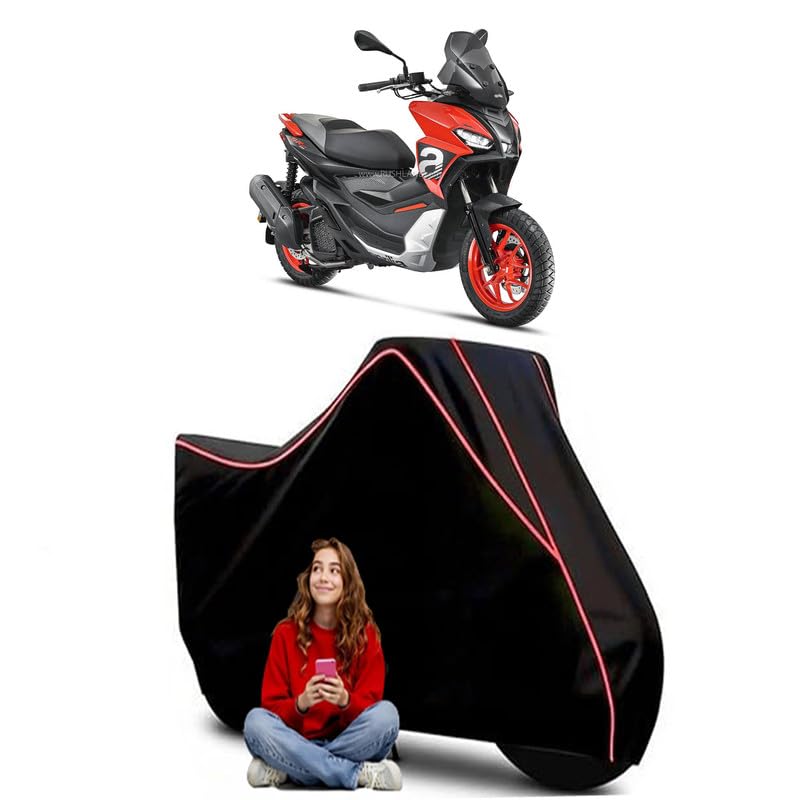 Image of SR GT Scooty Bike Cover Water Resistant Outdoor Use Universal Fit Scooters Motorcycles Heavy Duty UV Protection Dust Rain Scratch Resistant Elastic Bottom Black Blue Piping