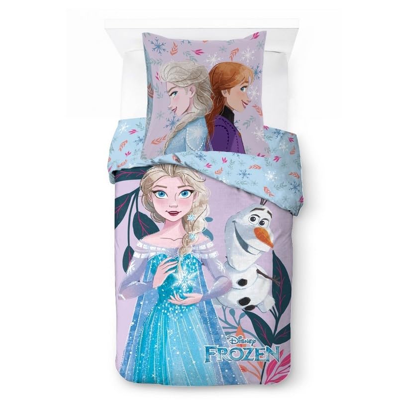 arlis Parure Housse de Couette la Reine des neiges Disney - 1 Housse de Couette + 1 taie d'oreiller - 100% Coton (Parure de lit Frozen, 140 X 200 Cm)
