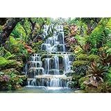 Caheansi 7x5 ft Garden Waterfall Backdrop Mountain Rocks Flowing Water Lake River Green Forest Trees Plants Nature Scenery Photography Background Wall Decorations Portrait Photo Booth Props
