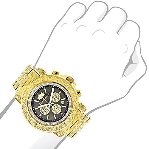 Luxurman Iced Out Mens Diamond Watch 2Ctw Of Diamonds Yellow Gold Plated #TOP2