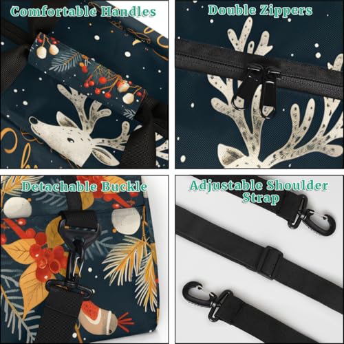 Christmas Elk Gym Travel Duffle Bag for Boys - Gymnastics Sports Dance Bag with Front Zipper Pocket for School Practice or Overnight Travel Weekender Sleepover Tote Bag Elk Print4