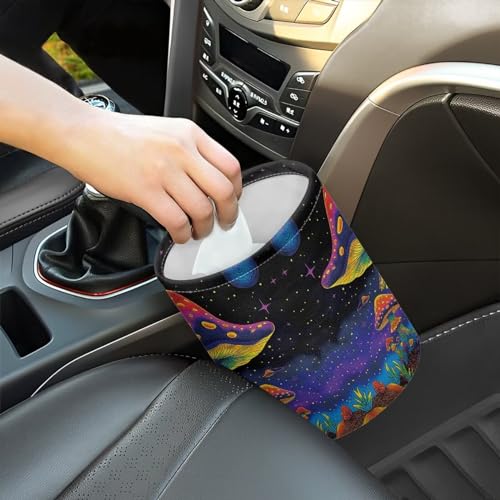 Image of Colorful Mushrooms Garbage Can - Small Trash Can with Leak Proof Liner and Hanging Strap - Portable Car Organizer