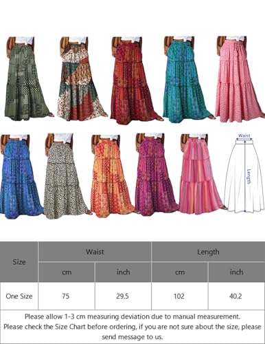 JENJON Femme Jupe Maxi Imprimé Taille Haute Elastique Casual Boho Style Ethnique Robe 2 in 1 Taille Unique – vue 6