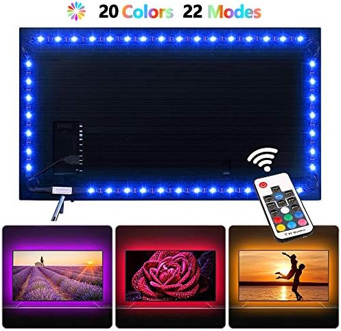 Toodour LED Strip Lights, TV Backlight 6.56ft for 40-60in TV, USB Powered TV Lights Strip with Remote - 22 Colors Changing 5050 LED Bias Lighting for HDTV, Computer