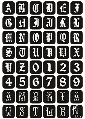 Letras tatuaje plantilla números tatuaje plantilla 48 plantilla en una hoja