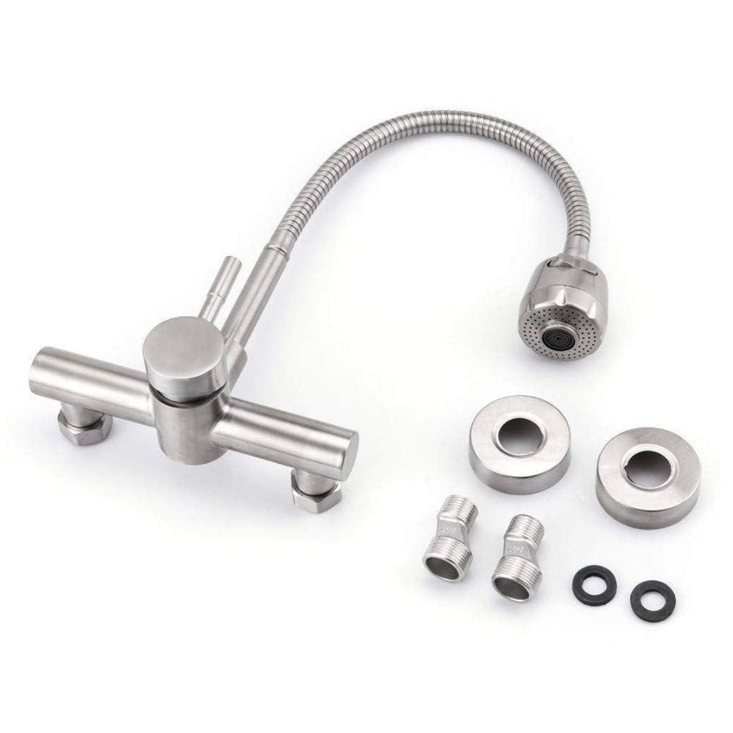 Grifo De La Cocina Montado En La Pared Del Fregadero Grifo De Acero Inoxidable Níquel Cepillado Giratorias De 360 ​​Grados Ducha Flexible Dos Tipos Cabezal De Pulverización De Plata