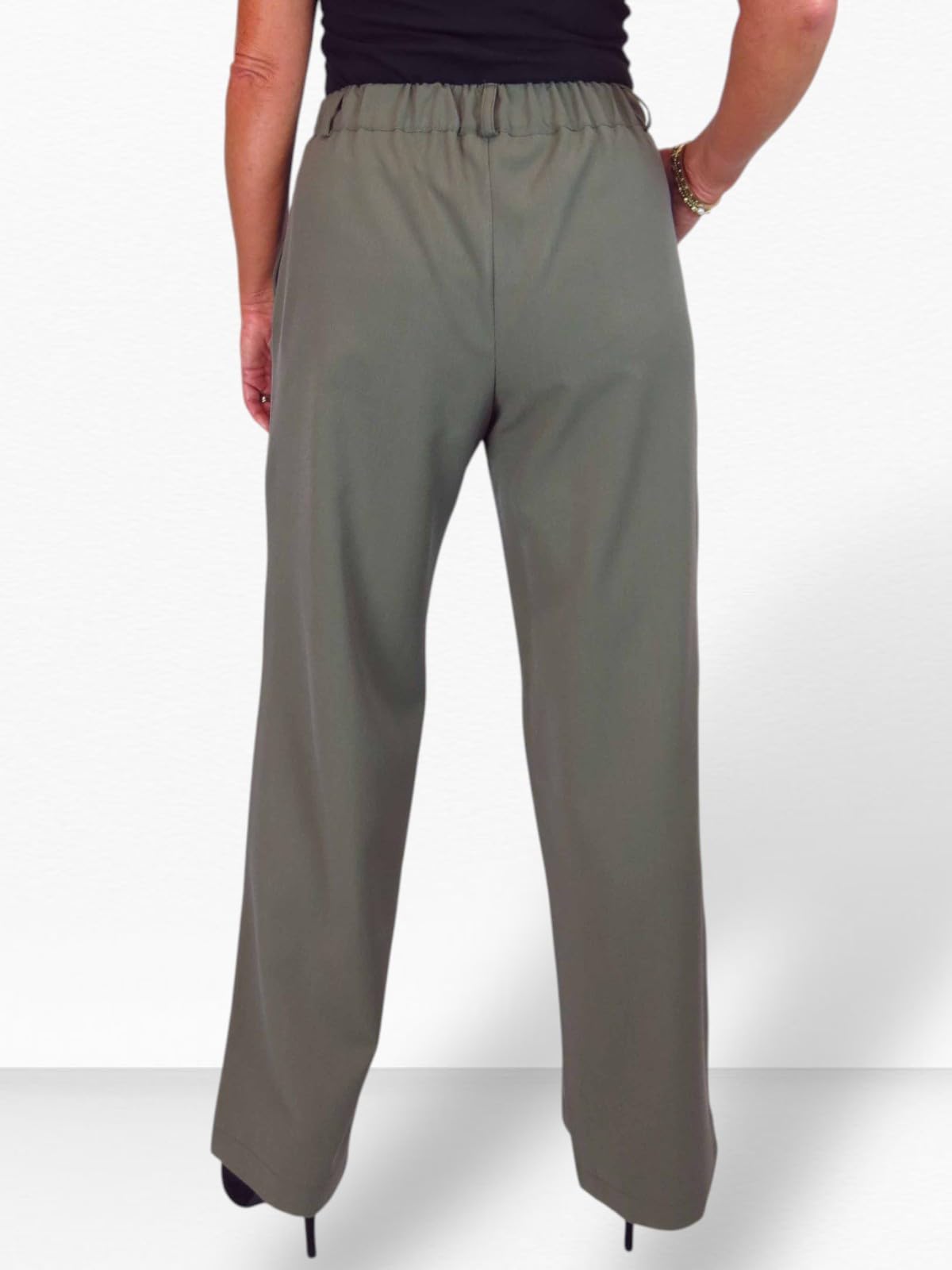 Paulo Due Pantaloni da Donna A Gamba Dritta con Elastico in Vita, Pantaloni da Ufficio E da Lavoro