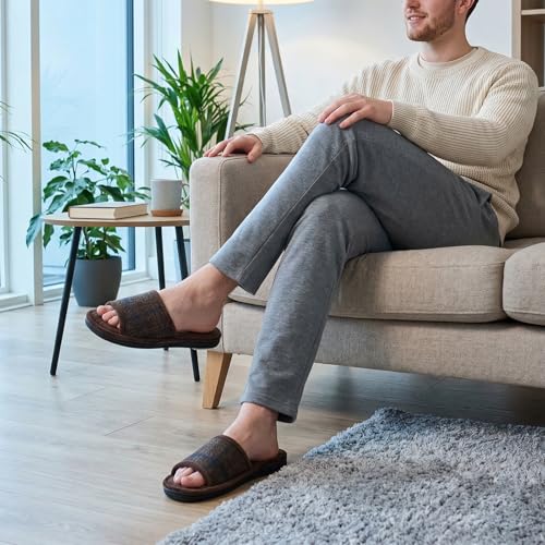 Image of Magtoe House Slippers for Men Open Toe Soft Comfortable Indoor Slip on Mens Slides Sandals Memory Foam for Bedroom Spa Living Room, All Seasons