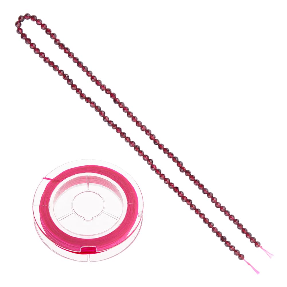 Hobbspring Faceted Gemstone Beads 4mm Red Stone Loose Beads Natural Garnet Beads Strands 93Pcs Mini Gemstone Spacer Beads Rondelle Beads Strand with Elastic Crystal String for Bracelet Necklace
