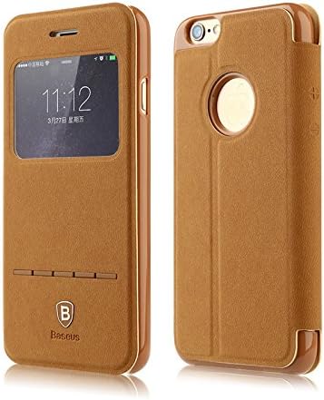 [Bear Life] Smart Touch Answering Leather Case Folio Flip Cover for iPhone 6 6S Smart Cover Sleep Wake Up Window View Function (4.7 inch) (Brown)