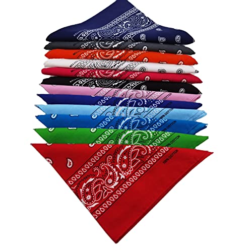 FANNI YOUPIN 100% Cotton Fine thick Bandanas/Fashion Scarf for Men & Women Paisley printed 12pcs (12 colors)