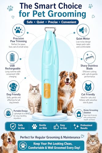 Image of AJIGNA MART Pet Paw Trimmer for Dogs & Cats, Professional Pets Grooming Clipper with LED Light, USB Rechargeable Cordless Low Noise Pet Hair Trimmer for Paw Pads, Face, Eyes, Ears & Sanitary Areas