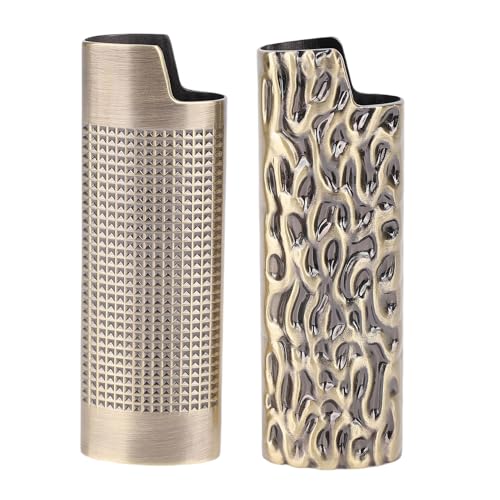 BAOFUYA 2Pcs Metal Lighter Case Cover, Decorative Zinc Alloy Shell Reusable Lighter Case Cover for Collectors Daily Use Outdoor (Bronze)