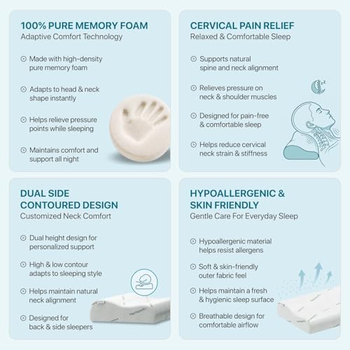 Image of Neckpedic Cervical Memory Foam Pillow for Neck Pain Relief | Orthopedic Neck Support Pillow for Side & Back Sleepers | Dual Height Ergonomic Design for Neck Alignment (Pack of 1)