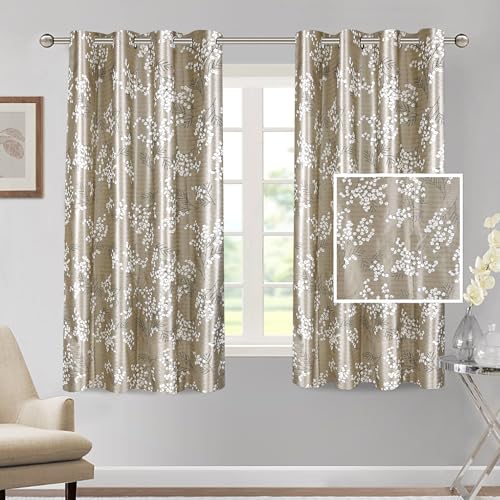 Image of Cortina Polyester 75% Blackout Curtains Set of 2 Floral Print | Grommet Eyelet Window Curtains for Living Room, Bedroom & Kids Room | Light Filtering Drapes for Privacy (Brown, 5 FT)