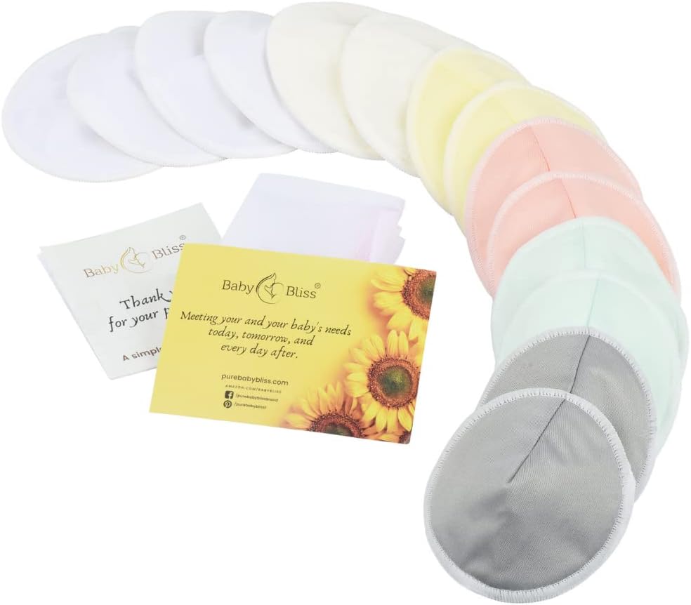Organic Bamboo Nursing Breast Pads 14 Washable Pads with Wash and