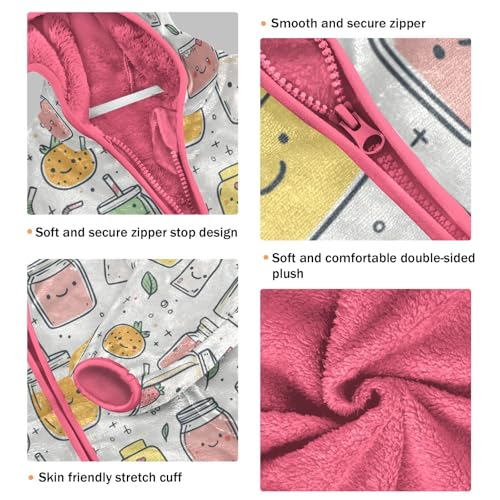 Cute Various Drinks Girls Fleece Jacket Girls Fall Jacket Girl Coats Zip Up Hoodie Children Sherpa Warm Outerwear 2-10T3