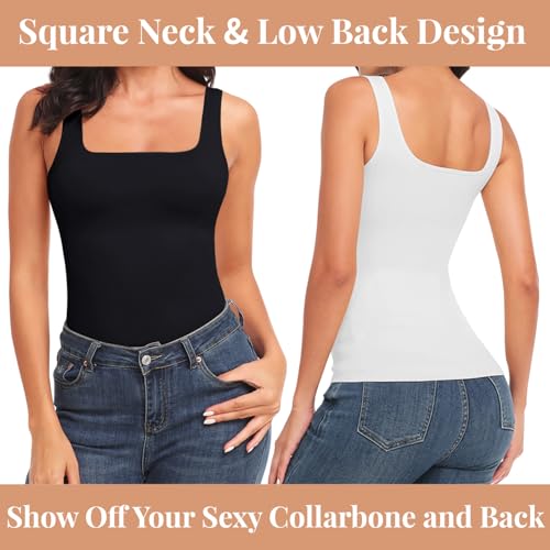 Image of EUYZOU Women's Tummy Control Shapewear Tank Tops Seamless Square Neck Compression Tops Slimming Body Shaper Camisole