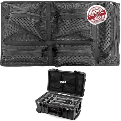 LAFENLIN UPGRADED Lid Organizer for Pelican 1510 Case 5 Thick Mesh Pockets Storage Organizer Fits Camera Cases Diving Dry Boxes Hard Cases & Toolboxes Includes Screws & Hook and Loop Durable