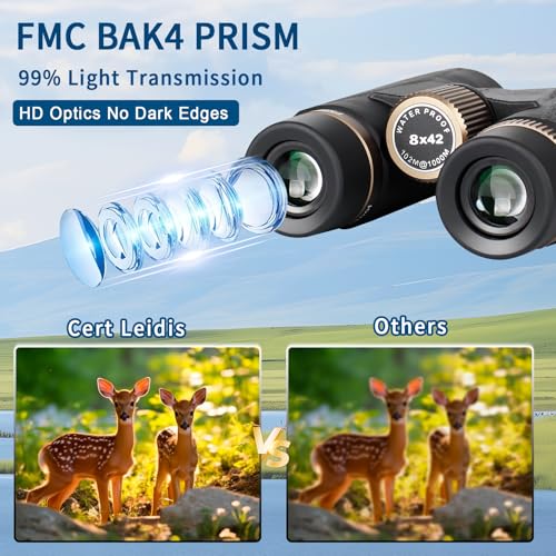 8x42 HD Binoculars for Adults High Powered with Phone Adapter and Tripod, Super Bright BAK4 Prism Waterproof Compact Binoculars for Bird Watching Hunting Stargazing Hiking Cruise Travel