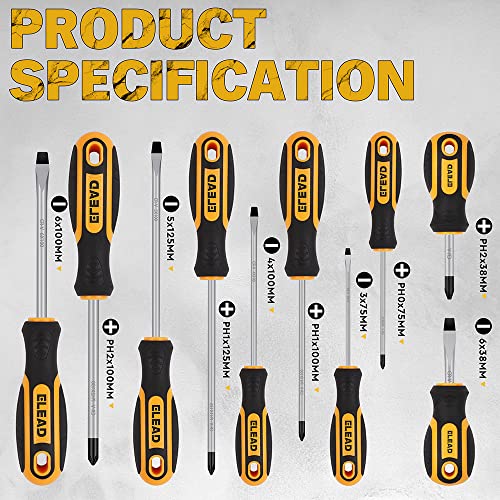 Magnetic 11-Piece Screwdriver Set: 5 Phillips & 5 Slotted Tips with Magnetizer/Demagnetizer for All Screw Sizes