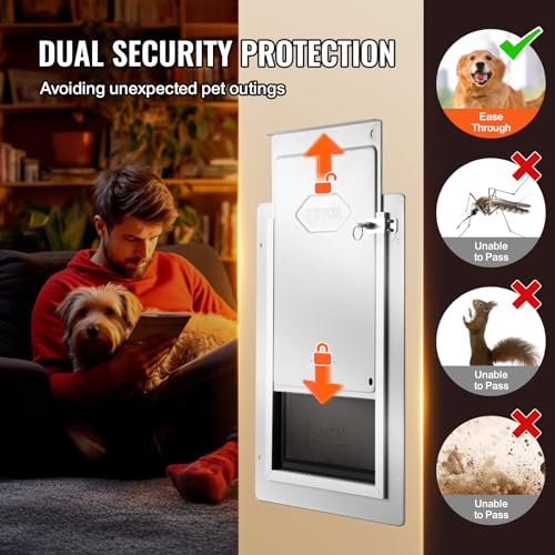 VEVOR Haustierklappe Hundeklappe Metallrahmen mit Schloss & 3-Klappen-System 362 x 536 mm, wetterfeste Hundeklappe Haustiertüre geeignet für Katzen Hunde Kätzchen (Weiß-L) einfache Montage