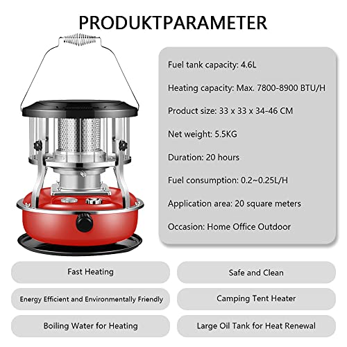 Kerosene Heaters, Kerosene Stove Heater, Kerosene Heaters For Indoor Use, Portable Camping Kerosene Stove For Heating, Cooking, Camping Oil Heaters, Red(4.5L,2 Wicks,1 Pairs Gloves,Black Carry Bag) #TOP4