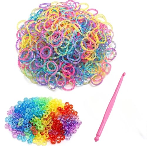 Momos Den 600+ Glow in the Dark Loom Bands Refill Pack DIY Bracelet Making Kit with Hook Tool & Colorful S Clips Craft Refill Set for Kids & Teens (600+ Bands) (Multi colour)
