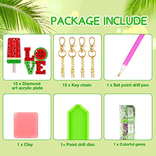 15 Pcs Diamond Art Keychains Watermelon Diamond Painting Keychain Kit Handmade Diy Fruit Gnome Ornaments Keychain Spring Summer Diamond Painting Key Rings For Adult Craft Bag Phone Gift Decoration #TOP2