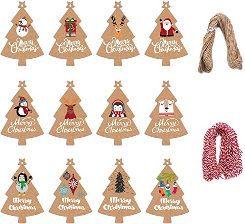 STEFORD Christmas Tree Gift Tags,120PCS Xmas Kraft Paper Gift Hanging Tags with 230 Feet String Twine