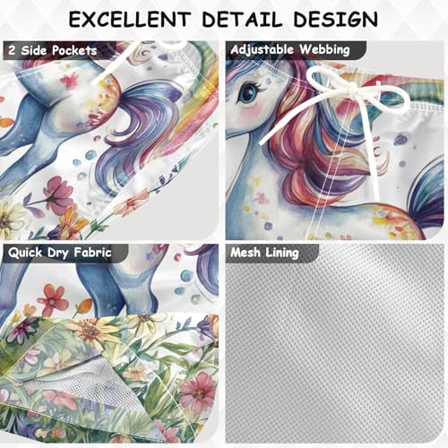 Pigsaly Boys Swim Trunks Cute Little Unicorn Rainbow Boys Board Shorts Swimsuit Swimwear Summer Bathing Suit 2T3