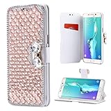 Samsung Galaxy J7 Wallet Case,Inspirationc and Made Luxury 3D Bling Crystal Rhinestone Leather Purse Flip Card Pouch Stand Cover Case for Samsung Galaxy J7 2016--Rose Gold