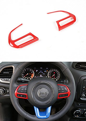 Dwindish 2 PCS Red ABS Car Styling Auto Accessories Interior Decoration Steering Wheel Buttons Sequins Cover Trim for Jeep Renegade 2015 2019 Up Jeep Compass 2017 Up