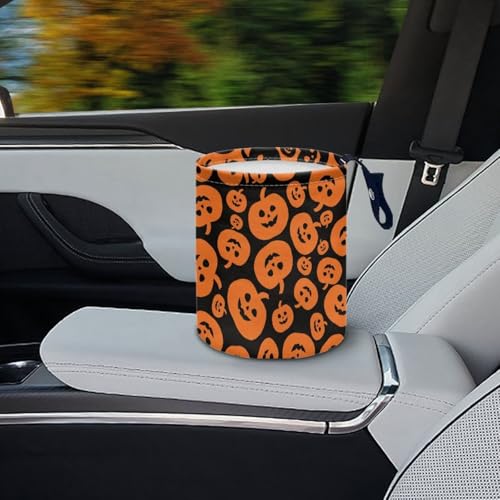 Image of Funny Pumpkins Halloween Trash Bag, Car Trash Can Cute, Portable, Collapsible for Back Seat, Floor, Hanging Headrest Waste Basket - Auto Garbage Accessory