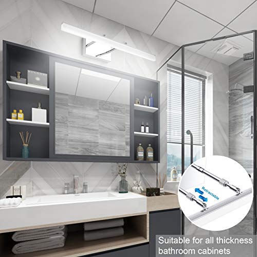 Image of Aipsun 24 inch Modern LED Vanity Lights Adjustable Bathroom Vanity Light Fixtures Chrome Bathroom Light Fixture Over Mirror 5500K